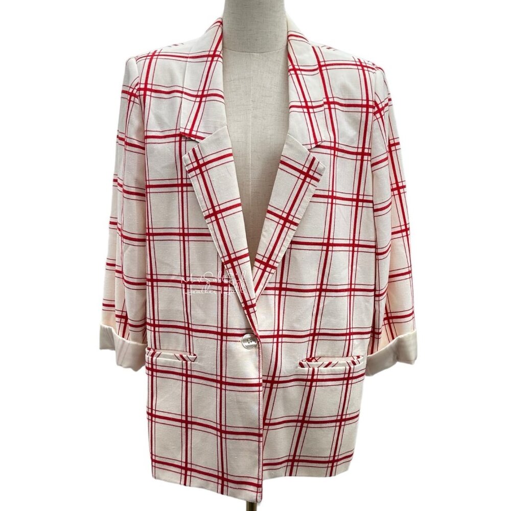 Worthington Vintage Classic 1980's USA Made Large Red Check Blazer Size XL